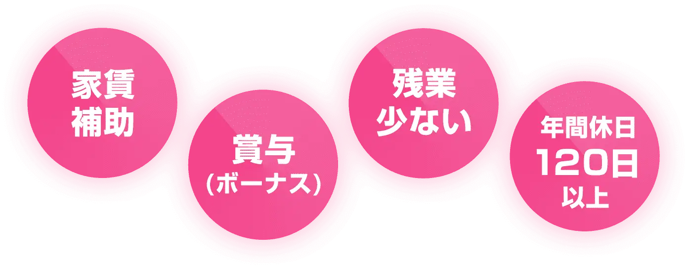 家賃補助 賞与(ボーナス) 残業少ない 年間休日120日以上