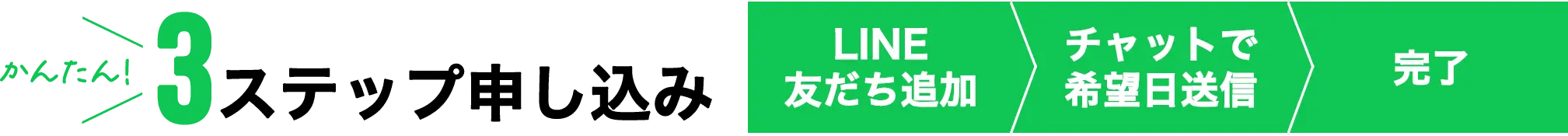 【かんたん３ステップ申込】　LINE友だち追加＞チャットで希望日送信＞完了